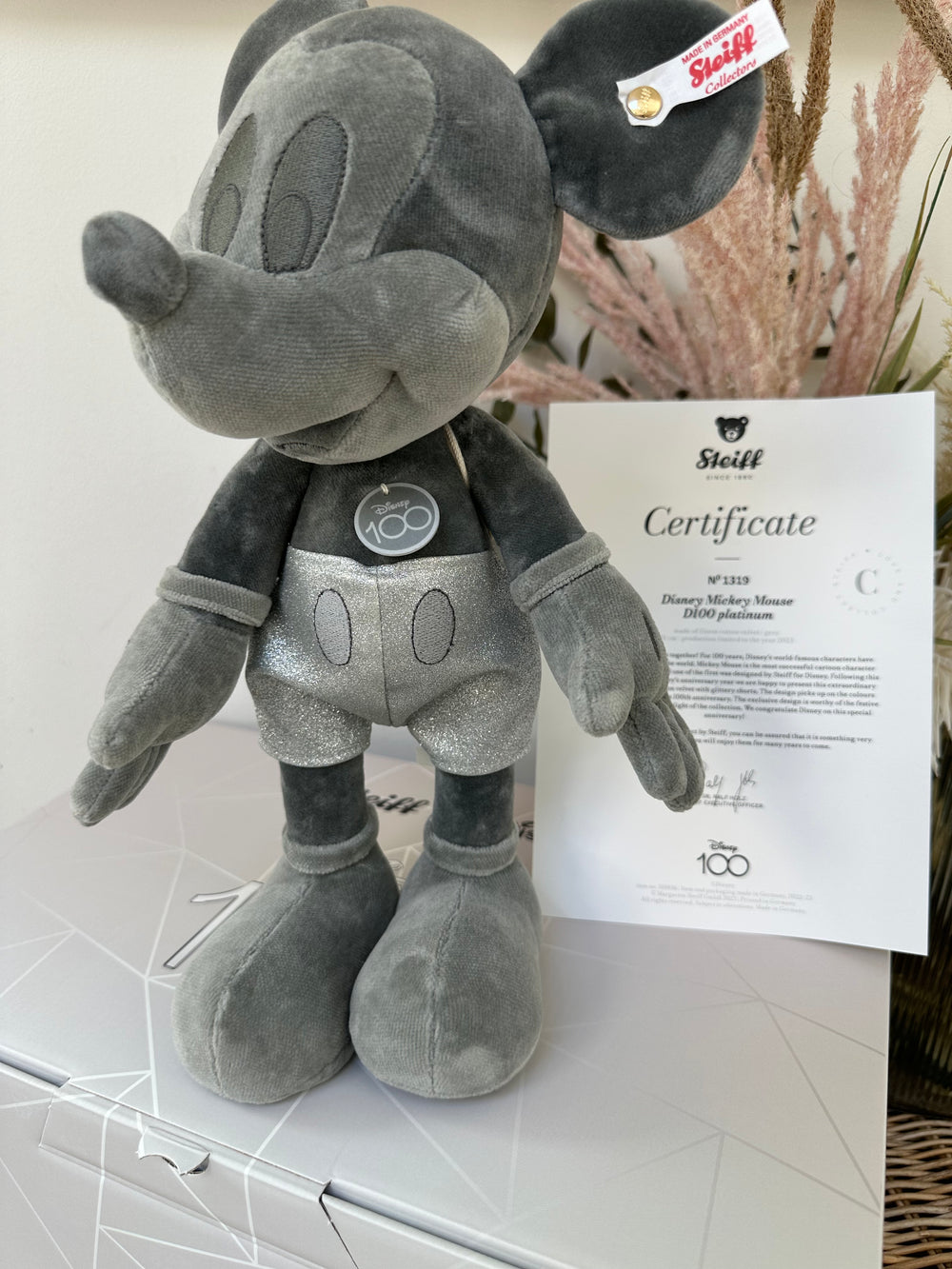 Disney Mickey Mouse D100 Platinum 100th Anniversary Steiff Limited Edition No 1319
