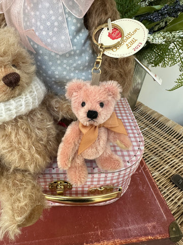 Pink Miniature 9cm Mohair Teddy Bear Keyring Option A