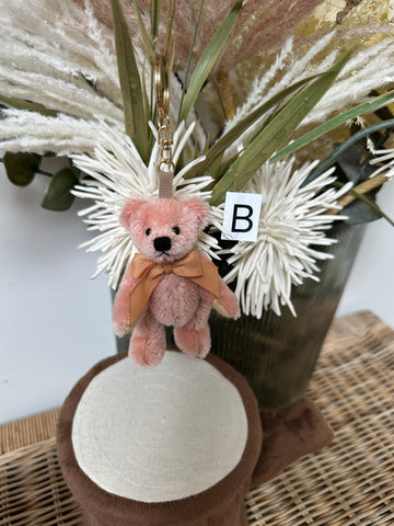 Pink Miniature 9cm Mohair Teddy Bear Keyring Option B