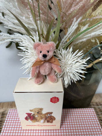 Pink Miniature 9cm Mohair Teddy Bear Keyring Option A
