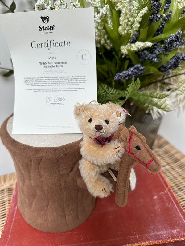 Steiff Teddy Bear Christmas Ornament with Miniature Hobby Horse Limited Edition No 328