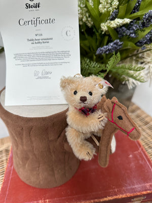 Steiff Teddy Bear Christmas Ornament with Miniature Hobby Horse Limited Edition No 328