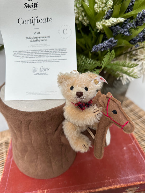 Steiff Teddy Bear Christmas Ornament with Miniature Hobby Horse Limited Edition No 328