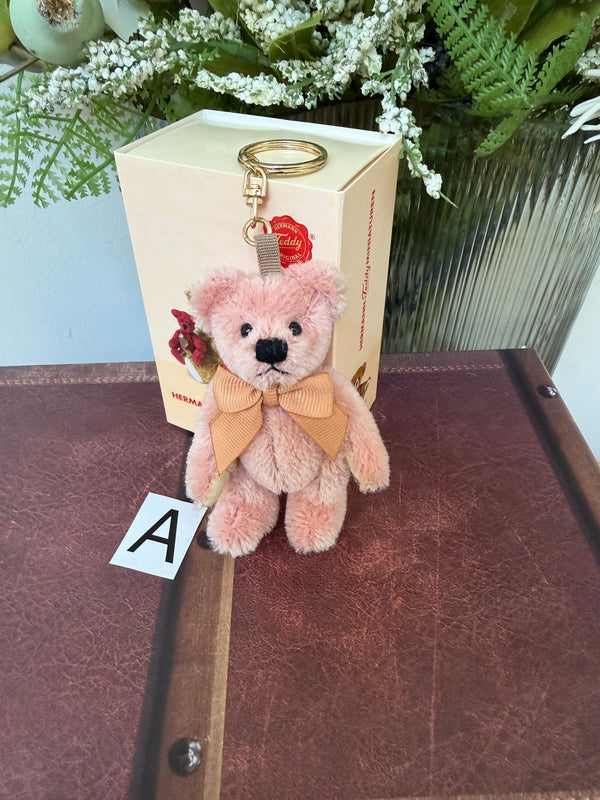 Pink Miniature 9cm Mohair Teddy Herman Original Teddy Bear Keyring