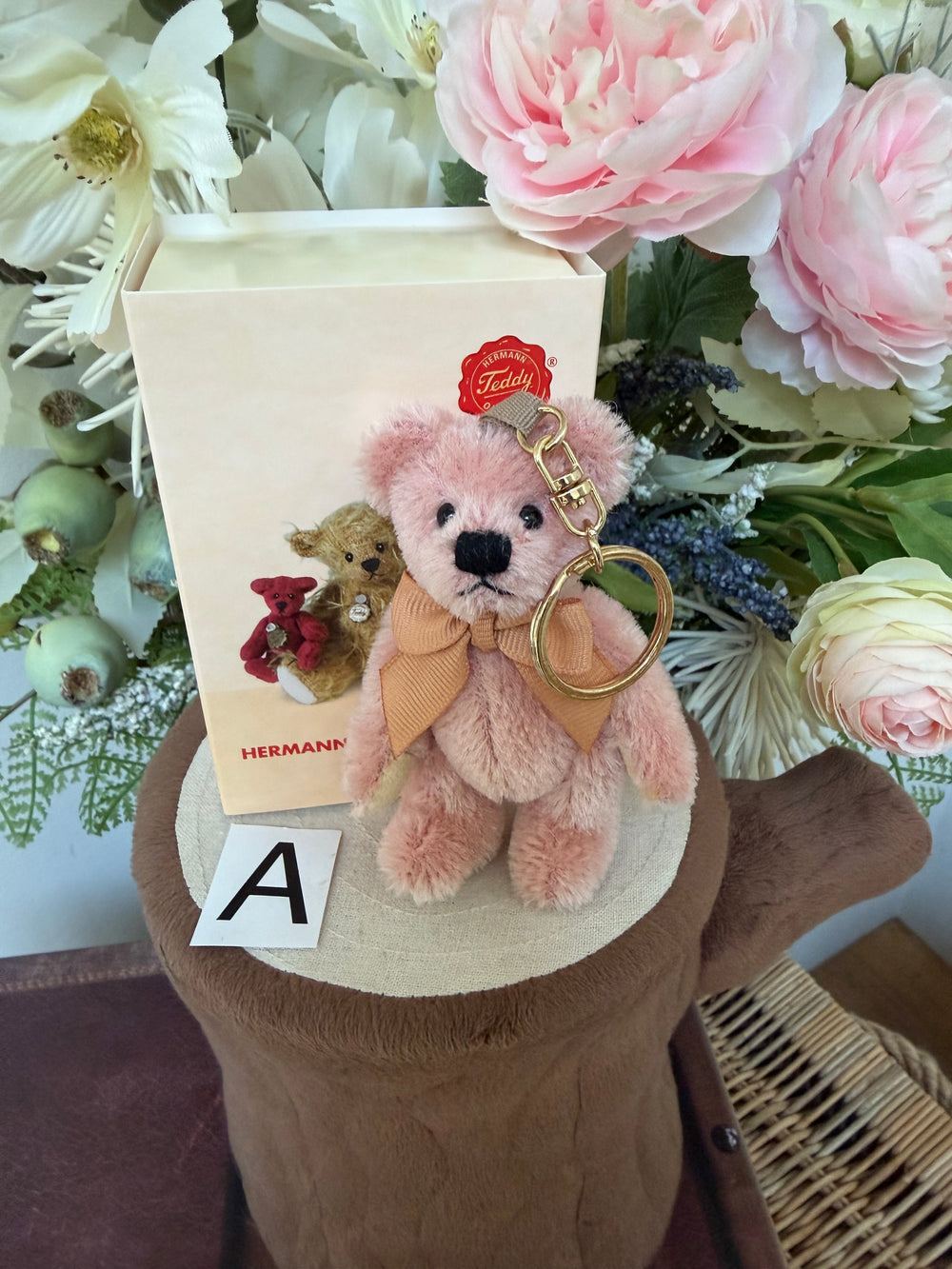 Pink Miniature 9cm Mohair Teddy Herman Original Teddy Bear Keyring