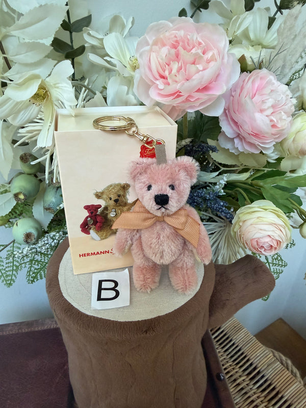 Pink Miniature 9cm Mohair Teddy Herman Original Teddy Bear Keyring