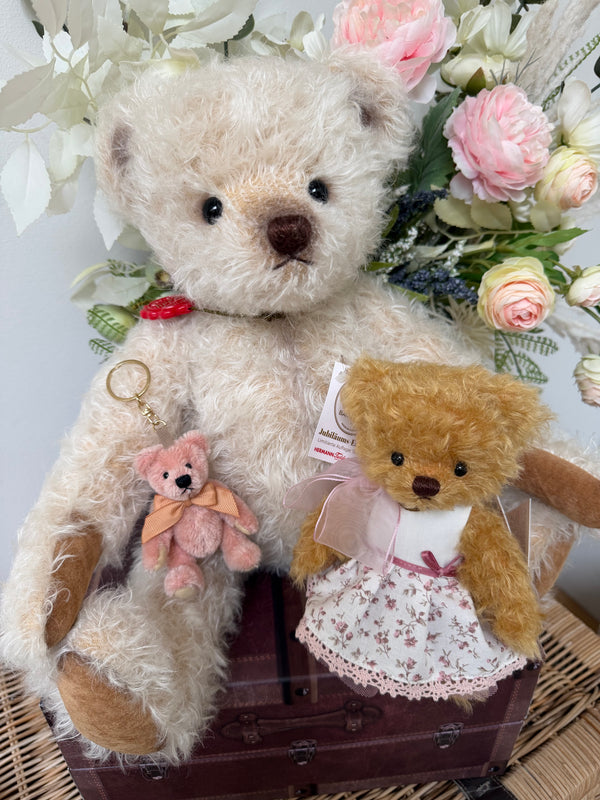 Pink Miniature 9cm Mohair Teddy Herman Original Teddy Bear Keyring
