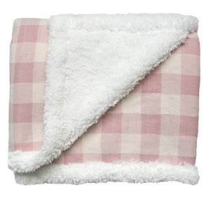 Alimrose Pink Check Sherpa Baby Blanket & Bonus Emma Heart Rattle