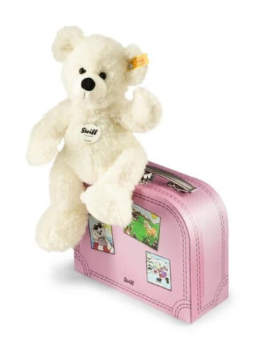 Lotte White 28cm Steiff Plush Kids Teddy Bear in Bright Pink Suitcase