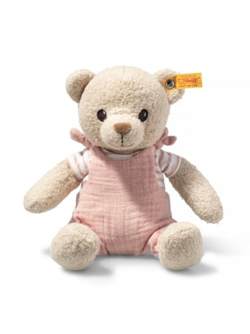 Nele 26cm GOTS Steiff Organic Teddy Bear in Paste Pink Dungarees