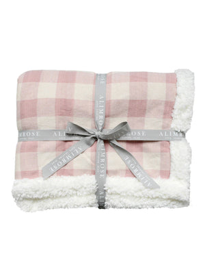 Alimrose Pink Check Sherpa Baby Blanket & Bonus Emma Heart Rattle
