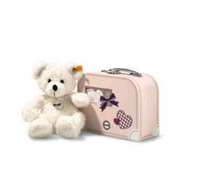 Lotte White 28cm Steiff Plush Kids Teddy Bear in Pale Pink Suitcase