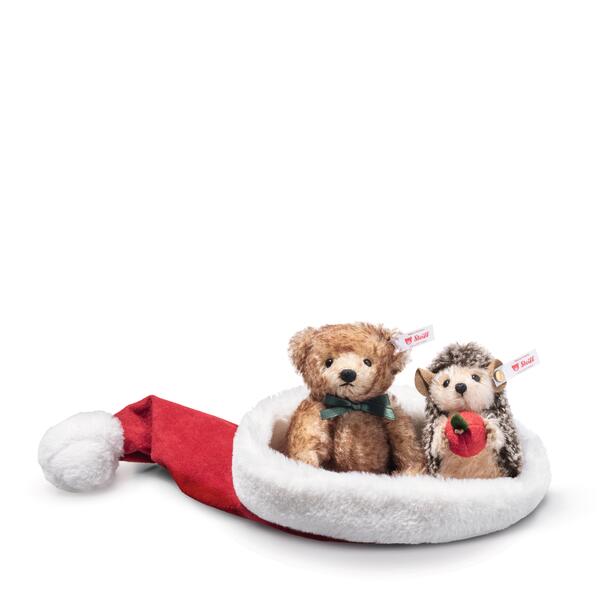 Steiff Hedgehog and Teddy Bear in Santa Hat Pre-Order