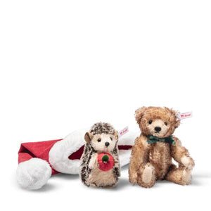 Steiff Hedgehog and Teddy Bear in Santa Hat Pre-Order