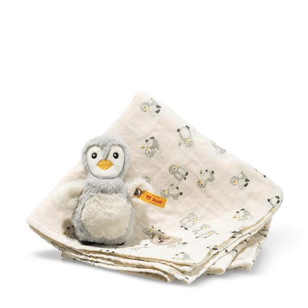 Steiff Lilo Penguine Grip Toy with Burp Cloth Gift Set