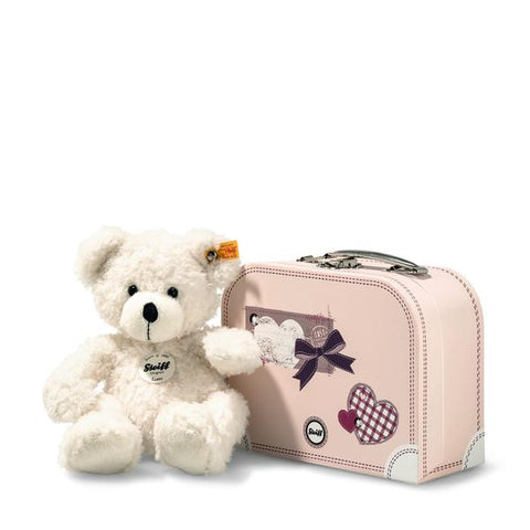 Lotte White 28cm Steiff Plush Kids Teddy Bear in Pale Pink Suitcase