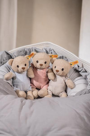 Nico 26cm GOTS Steiff Organic Teddy Bear in pastel Blue Dungarees