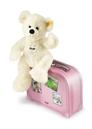 Lotte White 28cm Steiff Plush Kids Teddy Bear in Bright Pink Suitcase