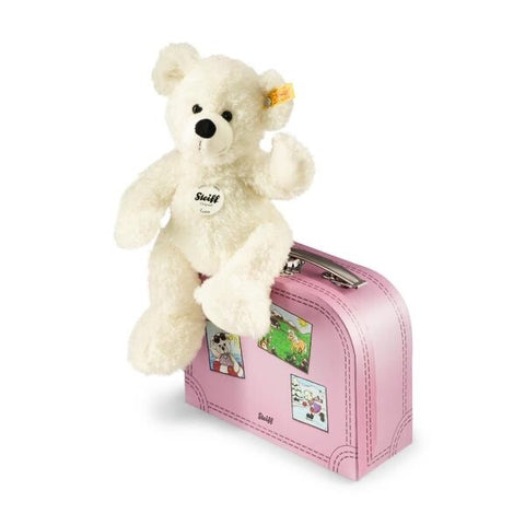 Lotte White 28cm Steiff Plush Kids Teddy Bear in Bright Pink Suitcase