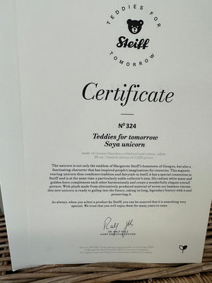 Soya Steiff White Limited Edition Teddies for Tomorrow Unicorn No 324