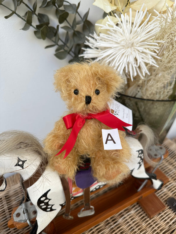 Peter Fully Jointed Gold Curly Miniature Mohair Handmade Collectable Teddy Bear