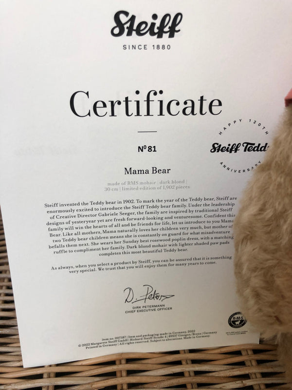 Mama Teddy Bear 30cm Mohair Steiff Bear Family Collection No 81