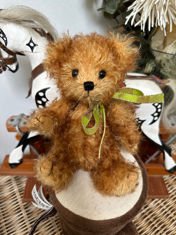 Freddie Fully Jointed Gold Curly Mohair Handmade Collectable Teddy Bear