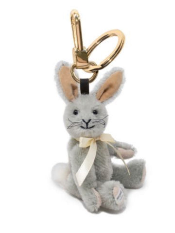 Mohair Binky Bunny Bag Charm Key Ring with 18 Carat Gold Plated Hardware.