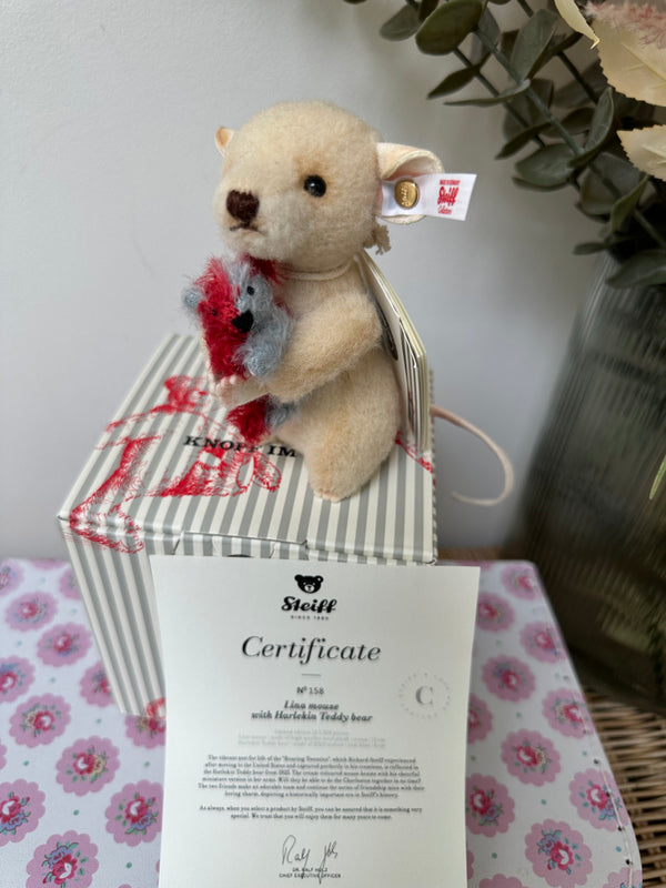 Lina Mouse with Miniature Harlekin Teddy Bear No 158
