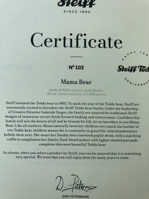 Bear Family Collection Mama Teddy Bear 30cm Mohair Steiff 2022 Teddy Bear No 102