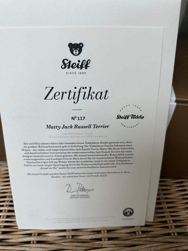 Matty Limited Edition Steiff Collectable Jack Russell Terrier Puppy Dog No 117