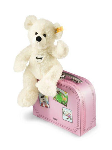 Lotte White 28cm Steiff Plush Kids Teddy Bear in Bright Pink Suitcase