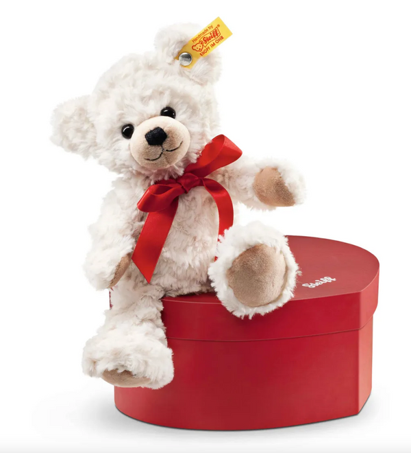 Sweetheart 22cm Steiff Plush Teddy Bear in a Red Heart Gift Box.