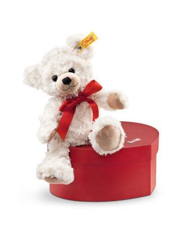 Sweetheart 22cm Steiff Plush Teddy Bear in a red Heart Box.