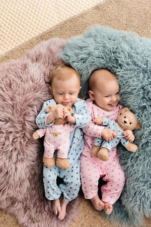 Teddy and Me Baby Boy Steiff Plush 25cm Teddy Bear in Blue Pyjama Sleep suit.
