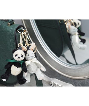 Binky Bunny Miniature Mohair Bag Charm Key Ring with 18 Carat Gold Plated Hardware.