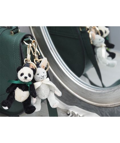 Binky Bunny Miniature Mohair Bag Charm Key Ring with 18 Carat Gold Plated Hardware.
