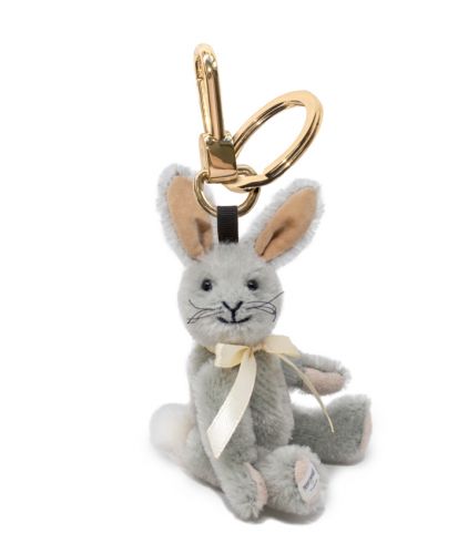 Binky Bunny Miniature Mohair Bag Charm Key Ring with 18 Carat Gold Plated Hardware.